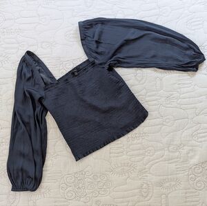 J. Crew Navy Women's Blouse with Puff Sleeves